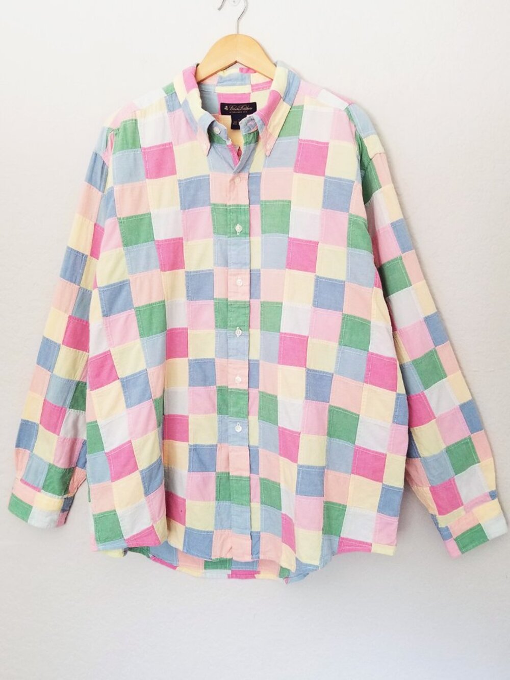 Vintage Brooks Brothers Men's XL 346 Patchwork Button Down Shirt Cotton Pastel